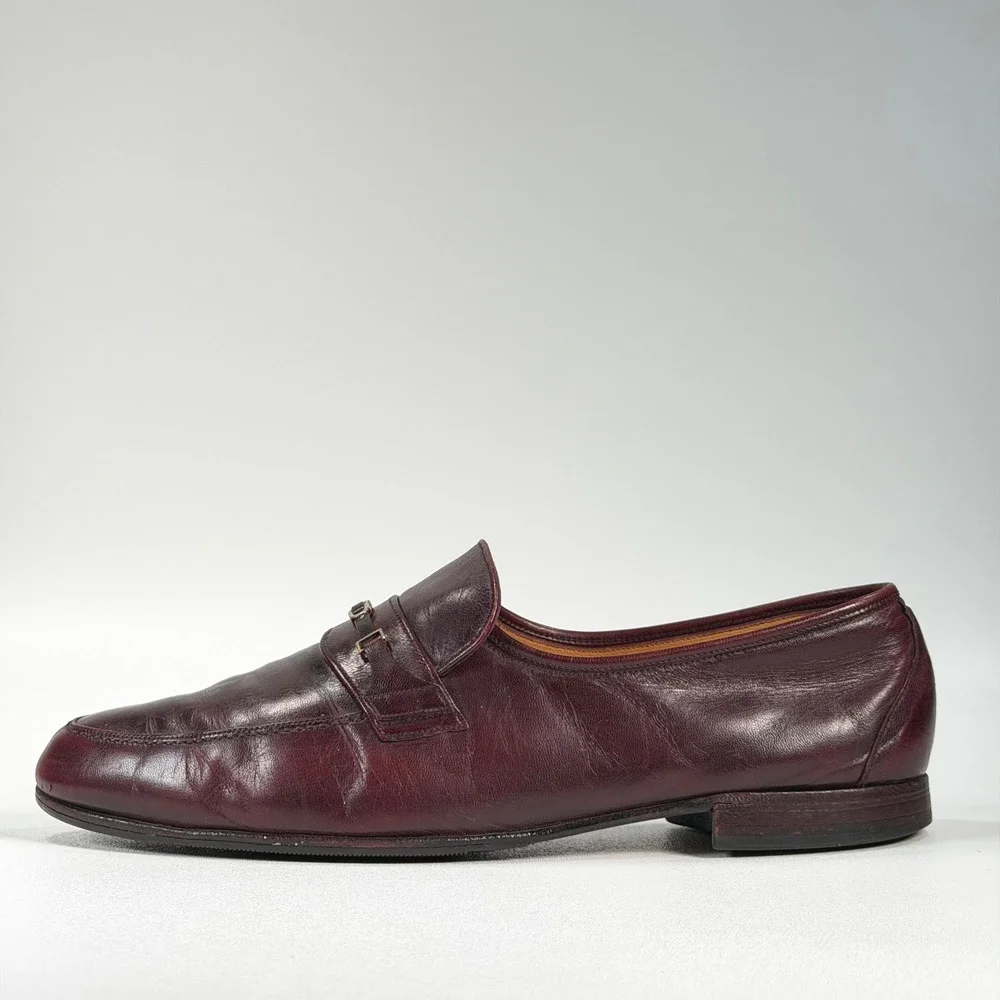 Bally Scribe Bit Loafers Mens 11 E Oxblood Leather Slip-On Dress Shoes Vintage